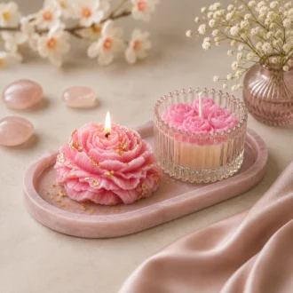 Blossom Bloom Candle Set with Glass Jar & Decorative Tray | Handcrafted Floral Soy Wax Candle Set